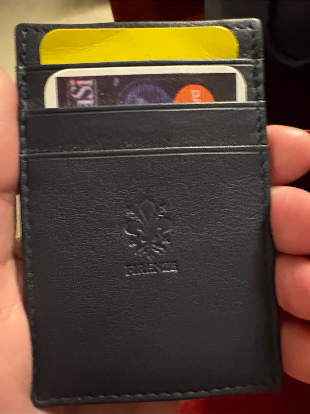 Genuine, handmade, Italian Leather Card Holder with Embossed Fleur-de-Lis